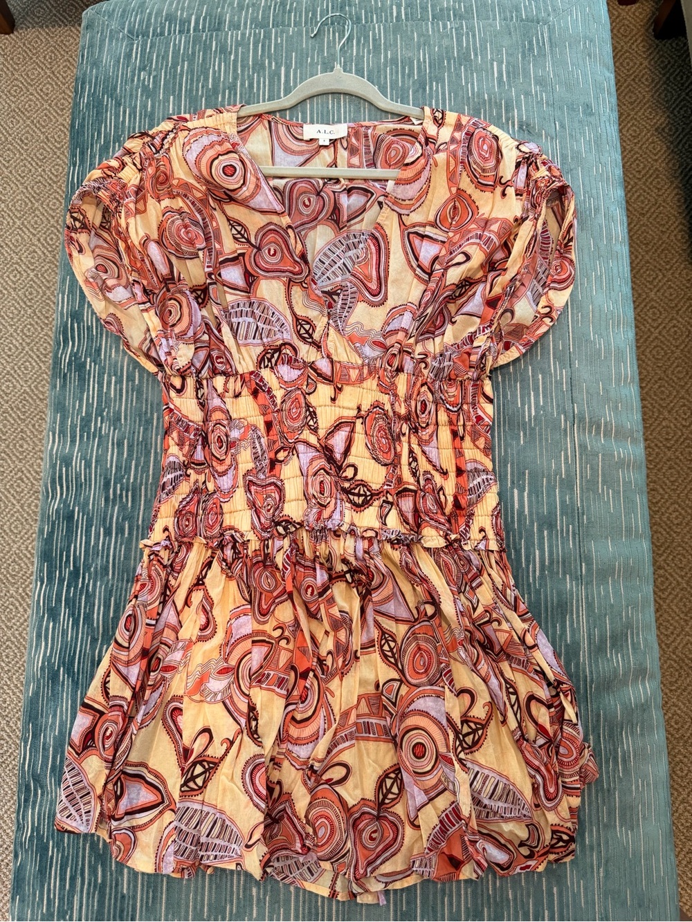 A.L.C. Yellow & Rust Printed Short Dress